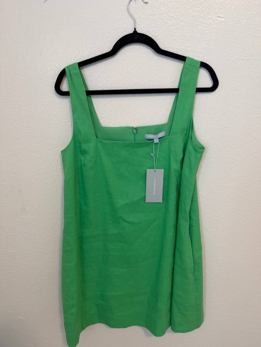 NWT Antonio Melani Women Mini Dress L Green Linen Square Neck Sleeveless Pockets - Picture 4 of 11
